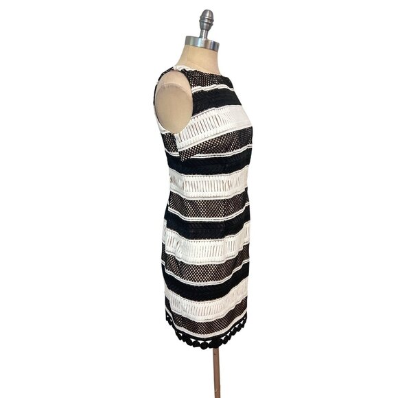 Aidan Mattox Black Cream Striped Sleeveless Cocktail Party Dress 8 10 NWT - Picture 2 of 6